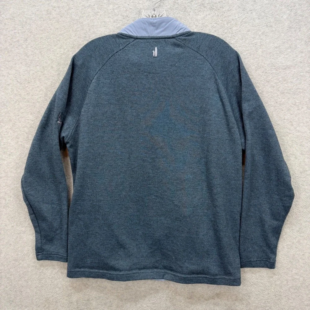 Johnnie-O Riggens Pullover Mens Large Noreaster Blue Grey 1/4 Zip Hybrid Pockets